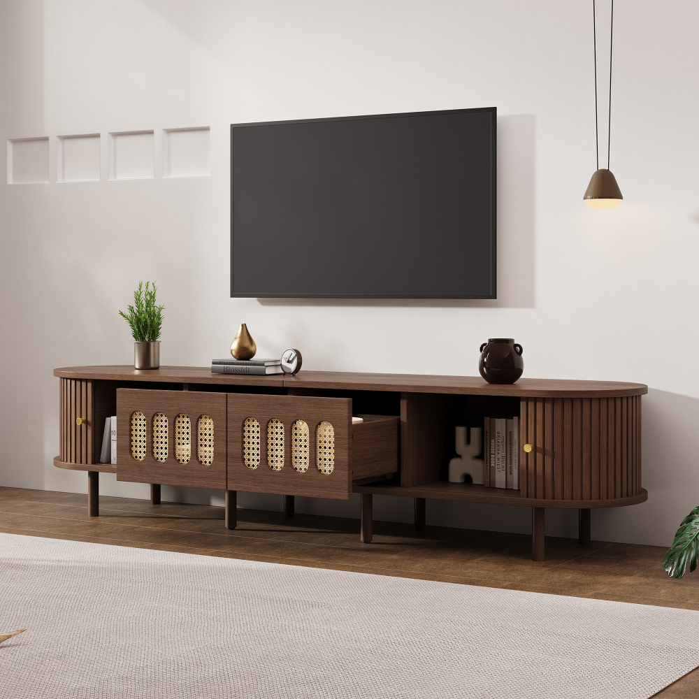 Mueble de tv con 2 cajones y 2 puertas de persiana nogal 40x180x40cm