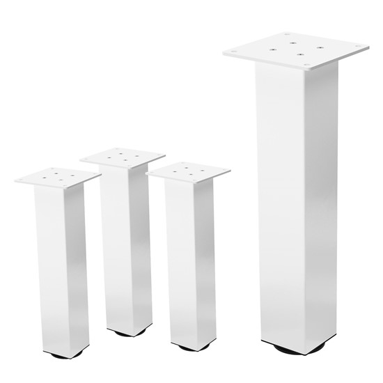 Set 4x patas de mesa 42 cm regulables de acero 8x8 cm blanco brillante