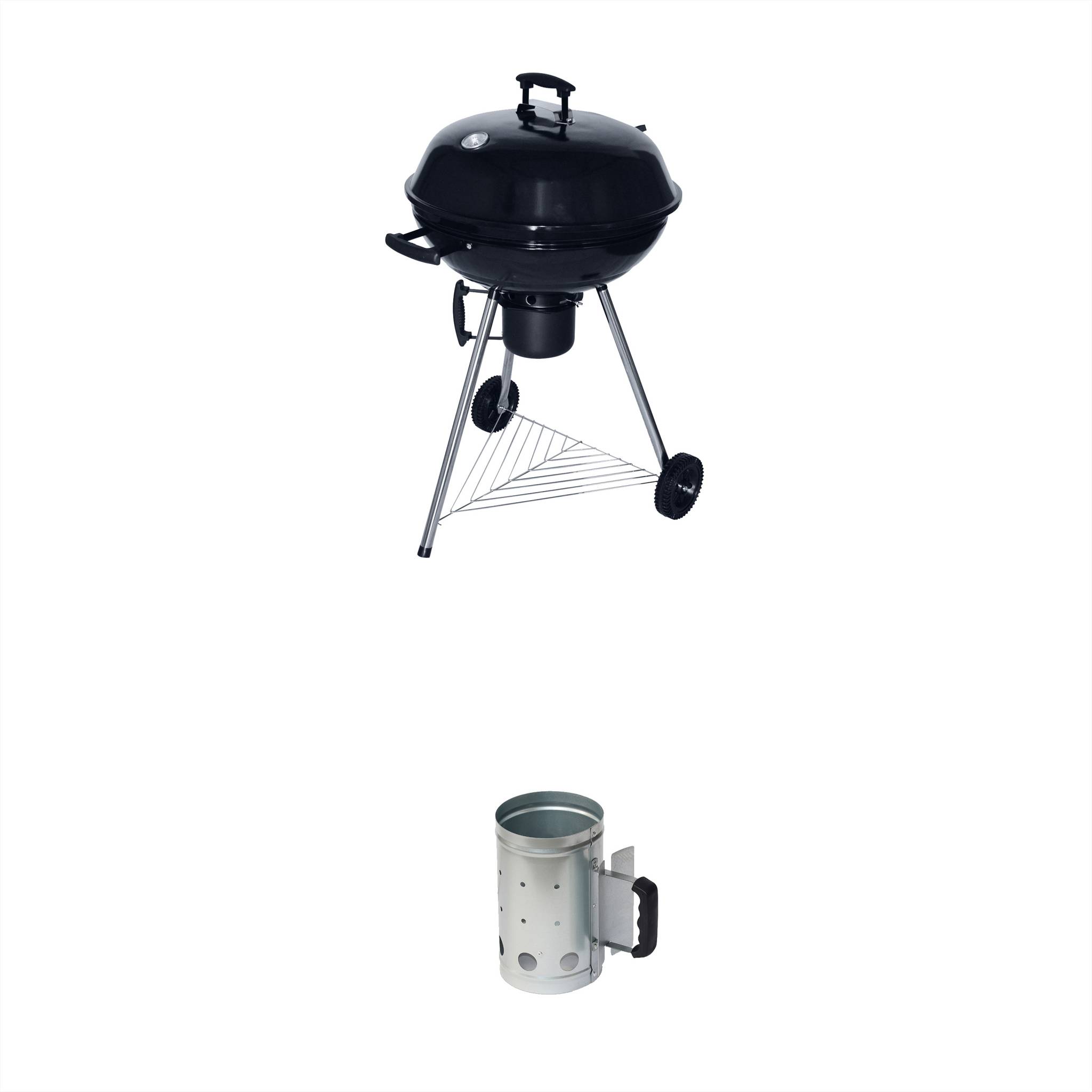 Barbacoa de carbón con chimenea de encendido, ø53cm negro 65.5x62x74.5 cm