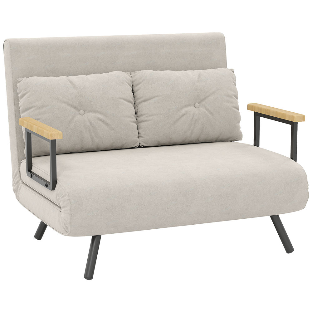 Sofá cama acero, espuma, poliéster, madera de caucho color beige