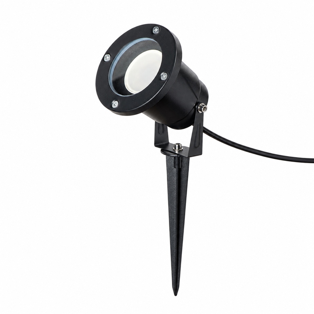 Foco de jardín exterior con piqueta hierro negro gu10 ip65 orientable