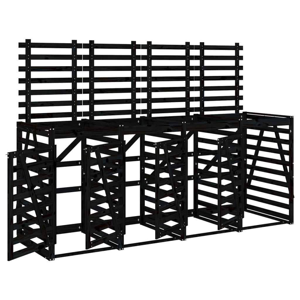 vidaXL cobertizo cuádruple para cubos de basura madera de pino negro