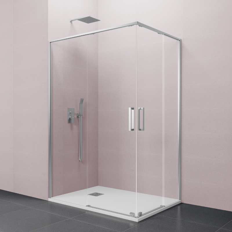 Mampara angular eleven plata 95x70 - 2 fijos + 2 correderas - antical