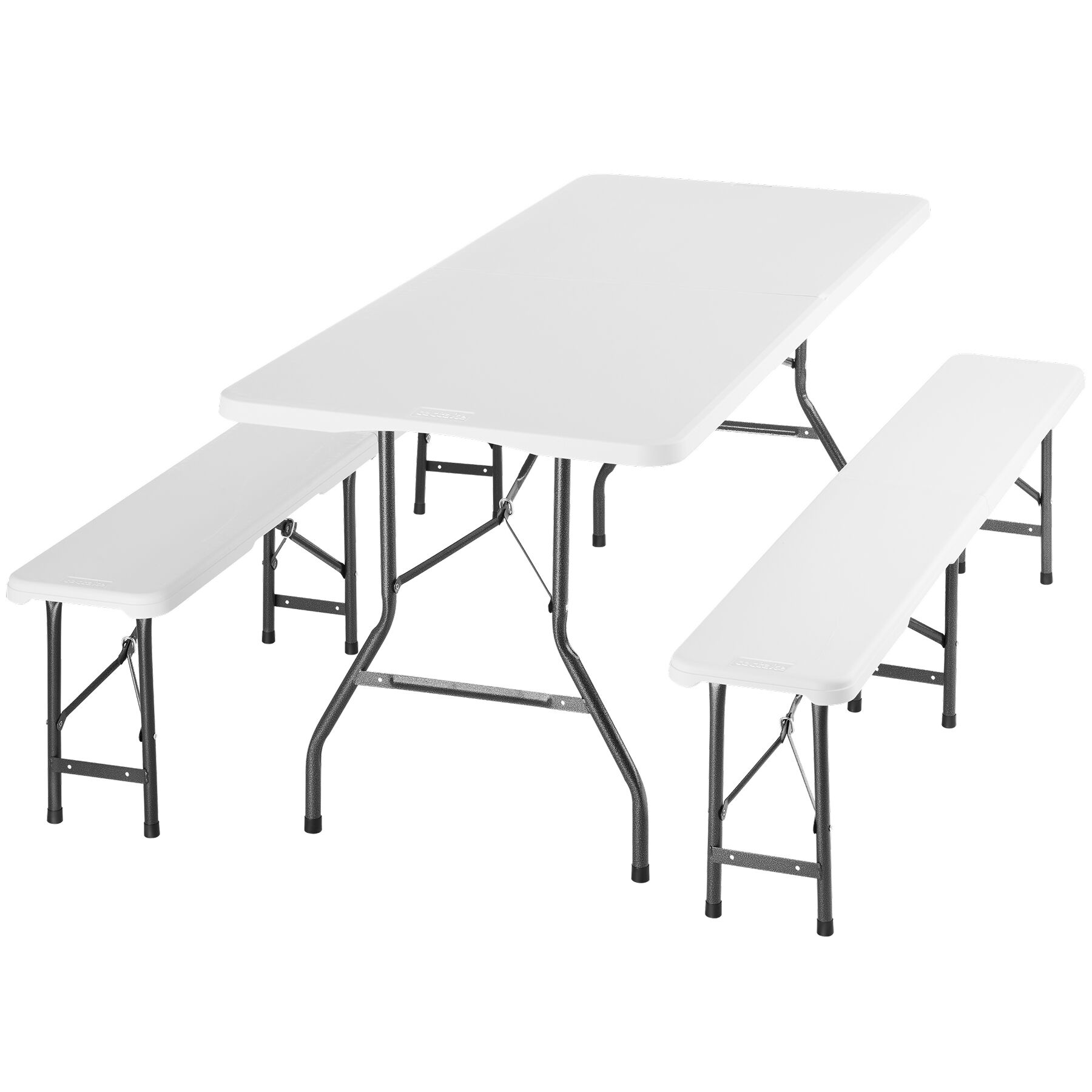 Tectake mesa con bancos de camping plegable de acero, 180x70x74 cm, blanco