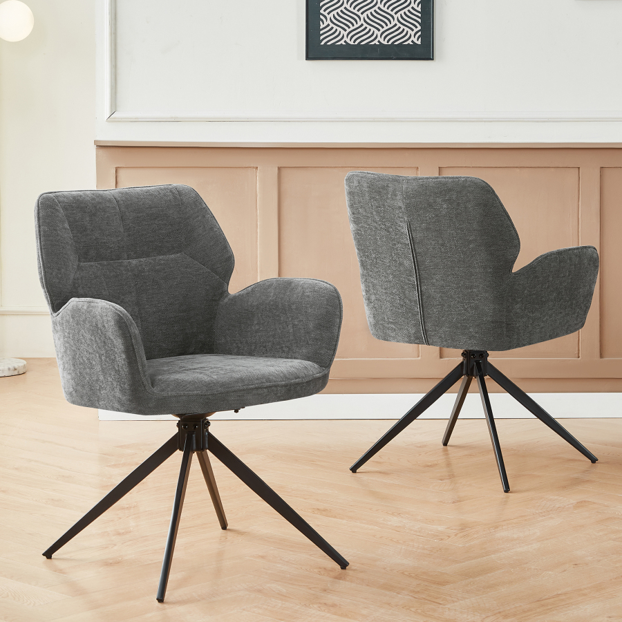 Silla comedor giratoria chenilla gris oscuro set de 2 con reposabrazos