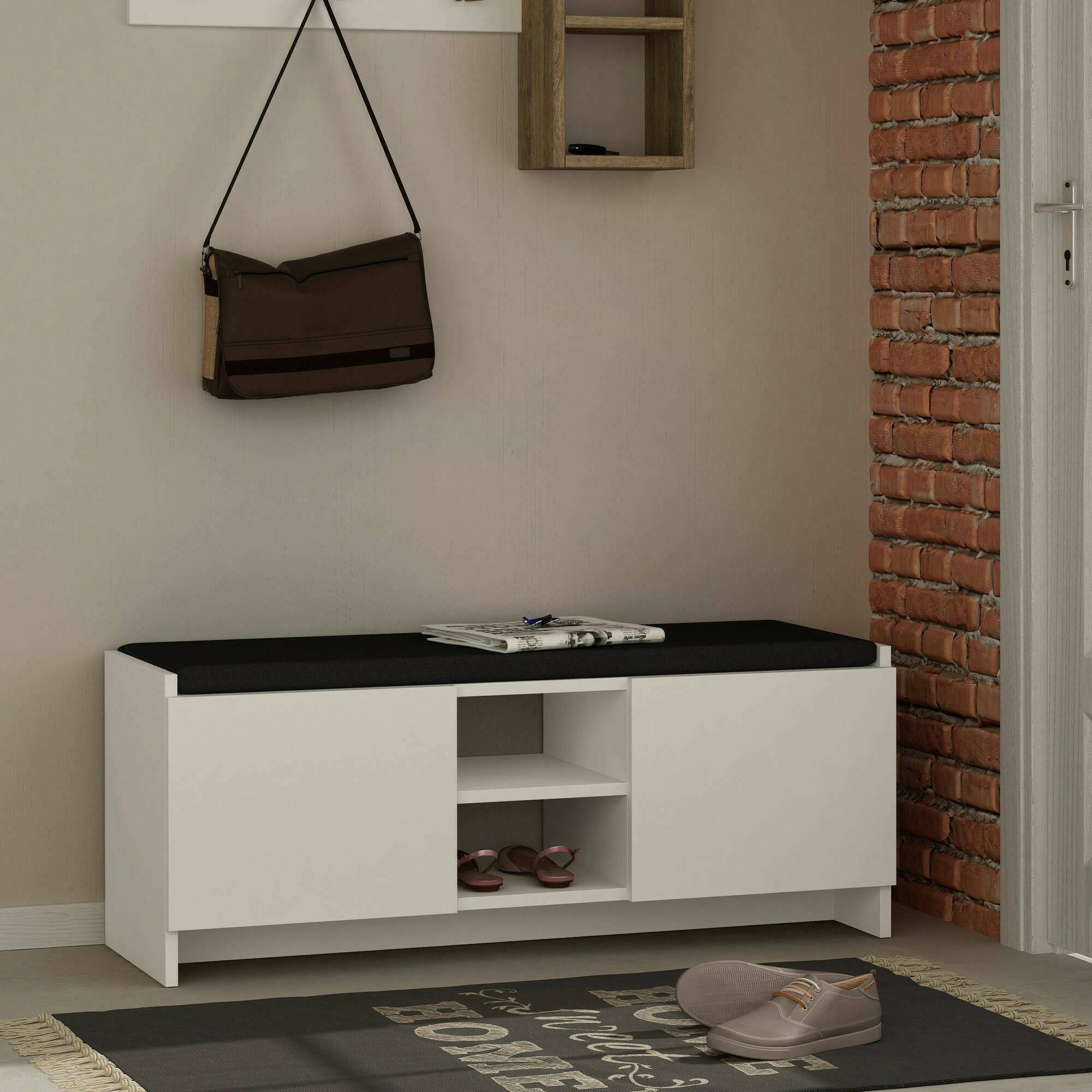 Zapatero axar, un estante, madera blanca 110x37x43h cm