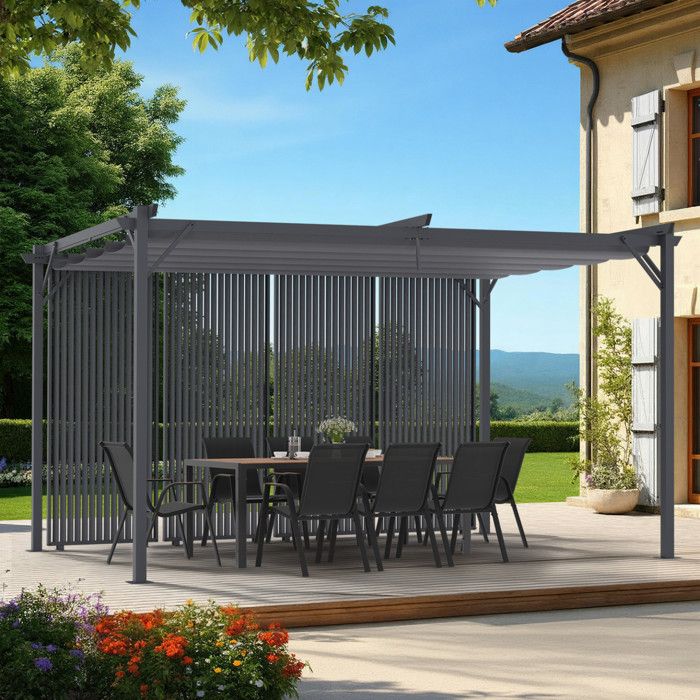 Pérgola contemporánea - techo retráctil - gris 4x3 m