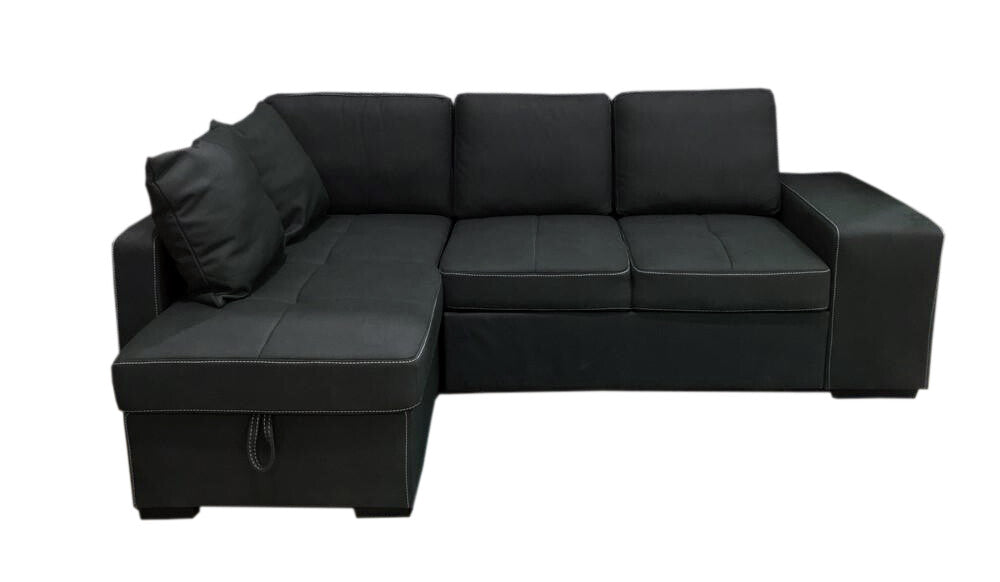 Sofa cama chaise longue stacy 250cm negro, chaise izquierdo