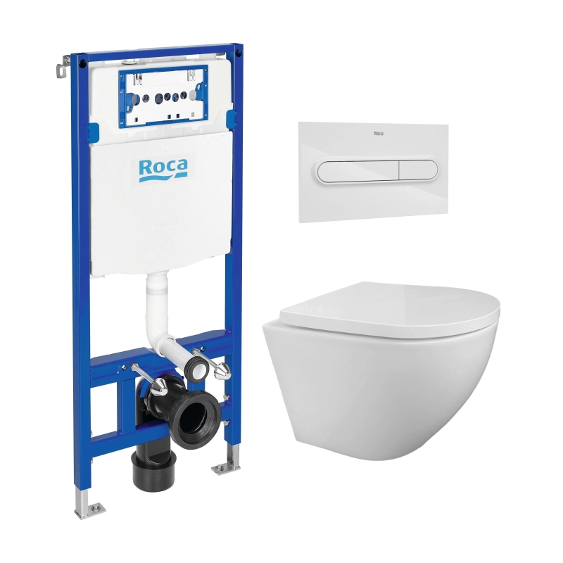Pack cisterna roca duplo y pulsador pl1 blanco br con inodoro round de kp