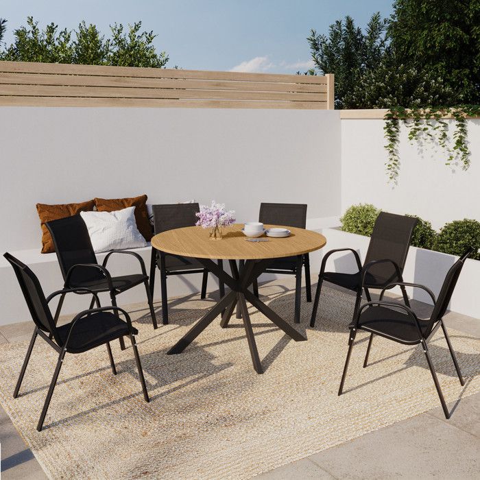 Conjunto jardín exterior 6 plazas negro - 120 cm