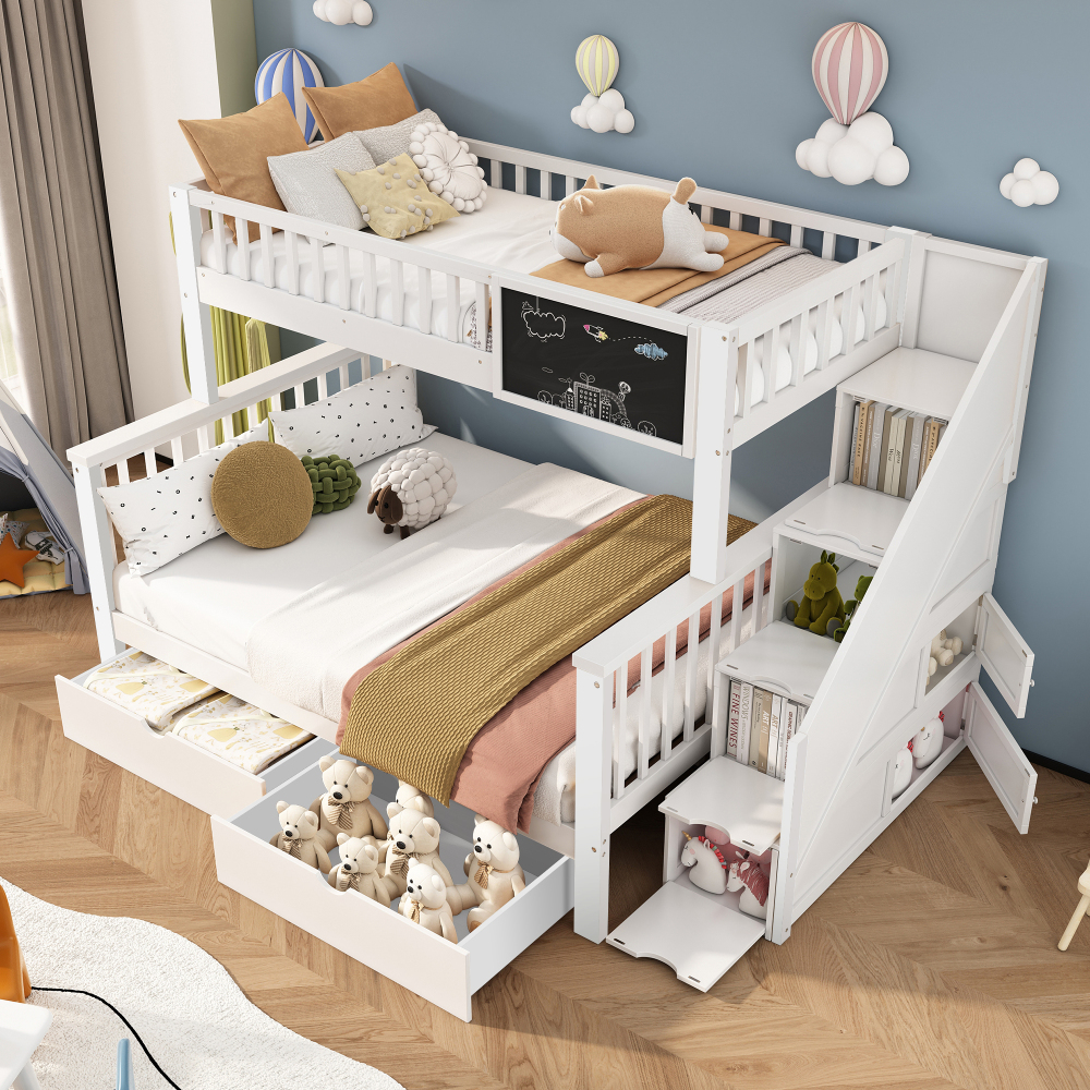 Litera multifuncional 90/140x200cm pizarra y cajones madera maciza blanco