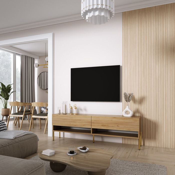 Mueble tv roble craft - patas doradas - 170x32x52 cm