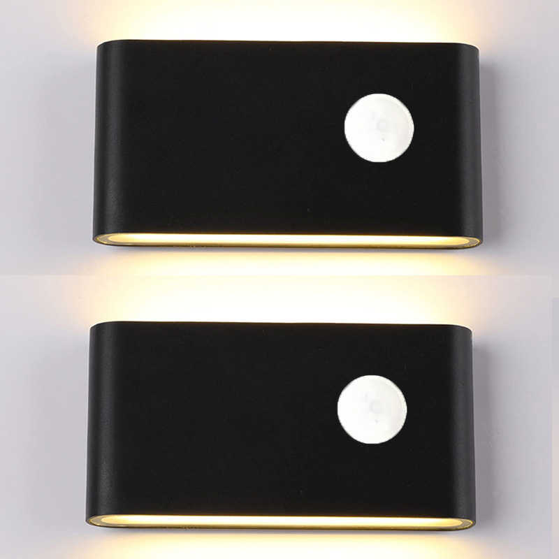 Aplique de pared 2 uds. Exterior con sensor 12 w negro