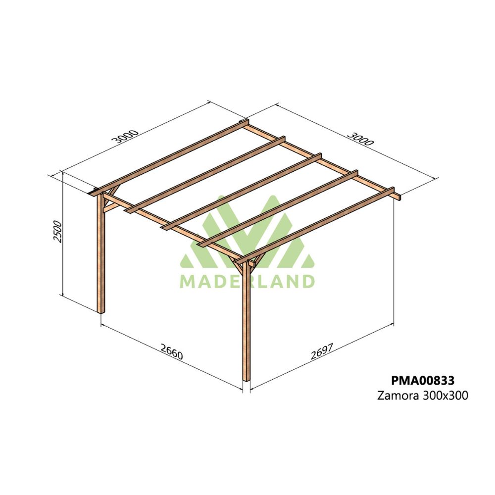 Pérgola de madera maciza adosada - zamora ad. 300x300cm (maderland)