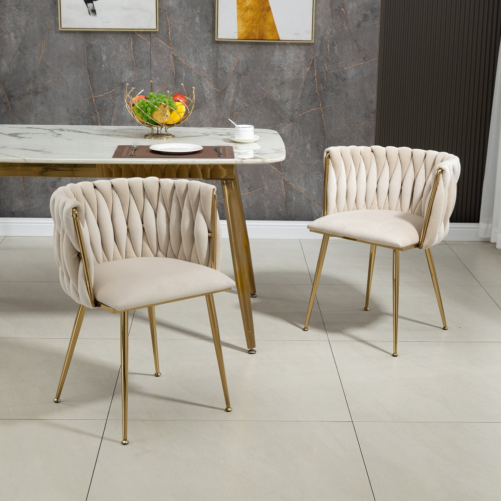 Silla terciopelo marfil set 2 con patas doradas