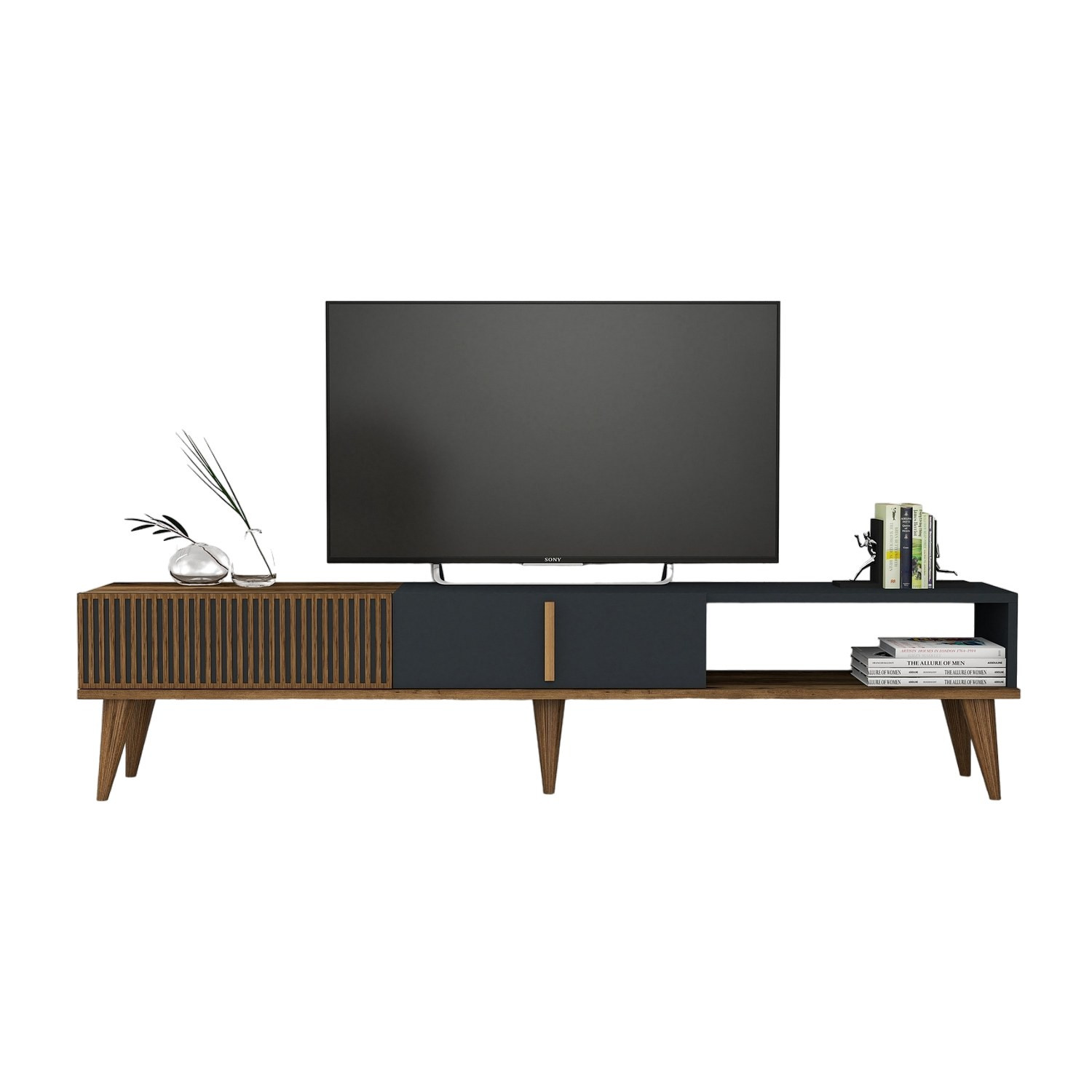 Mueble para la tele de madera <<milan>> - 180 x 35 x 40 cm - nogal, antraci