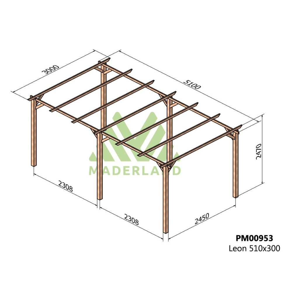 Pérgola de madera maciza - león 510x300cm (maderland)
