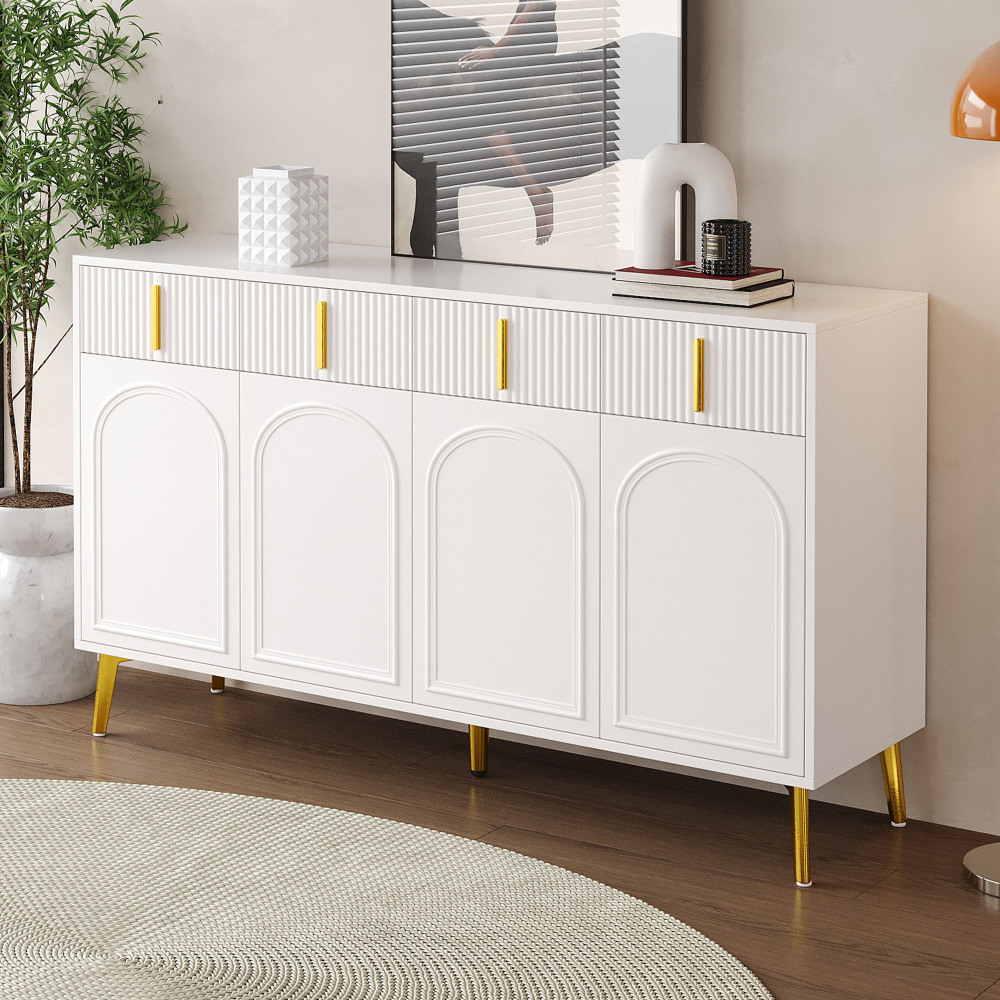 Aparador para salón comedor 4 puertas 4 cajones blanco 82x140x38cm