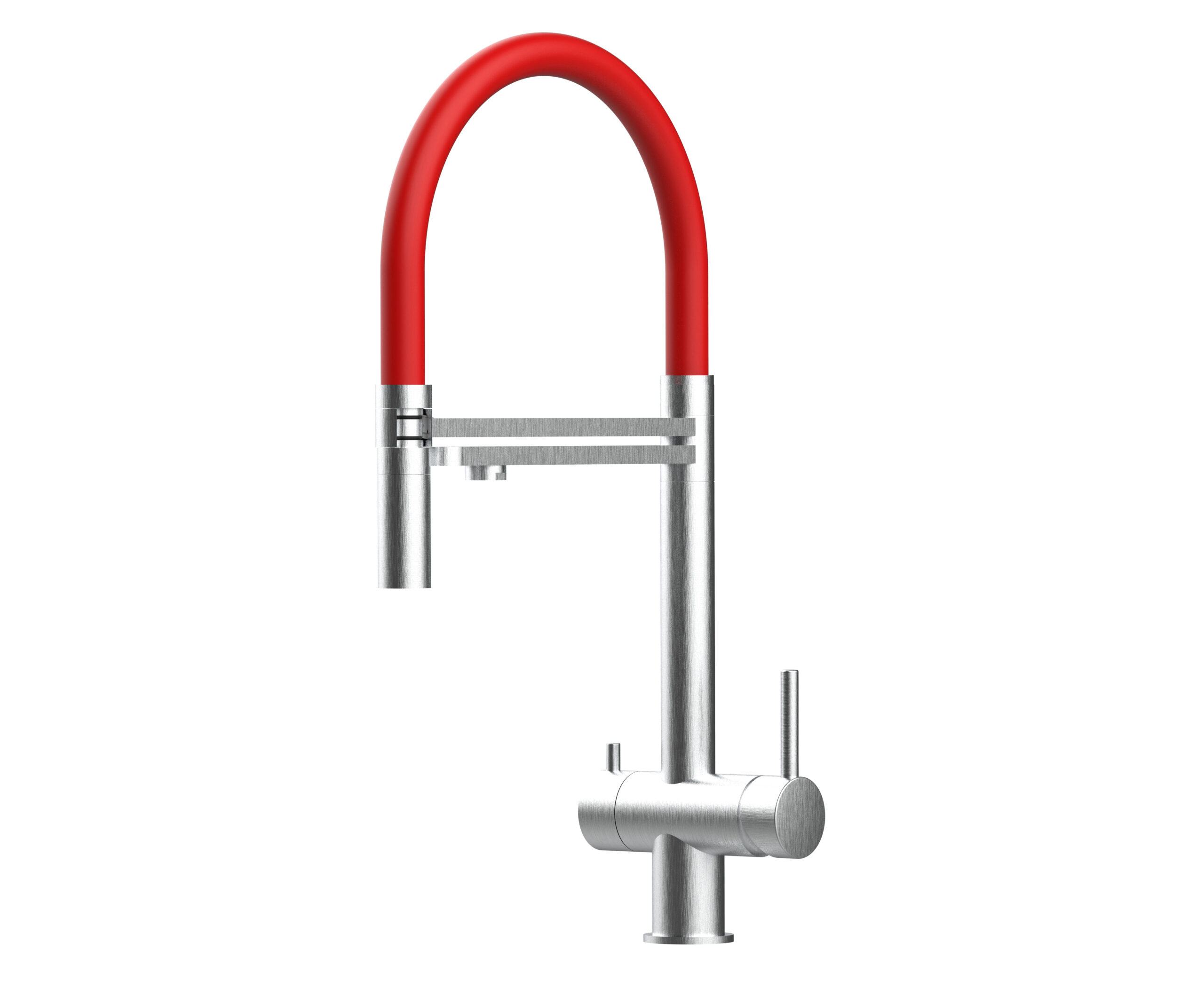 Grifo cocina 3 vías acero inox ducha 2 chorros amovible, cepillado / rojo