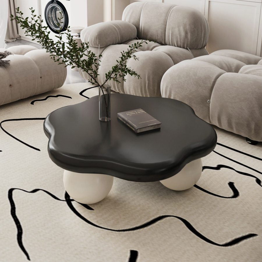 Mesa de centro forma de nube mdf y plástico negro blanco 35x80x80cm