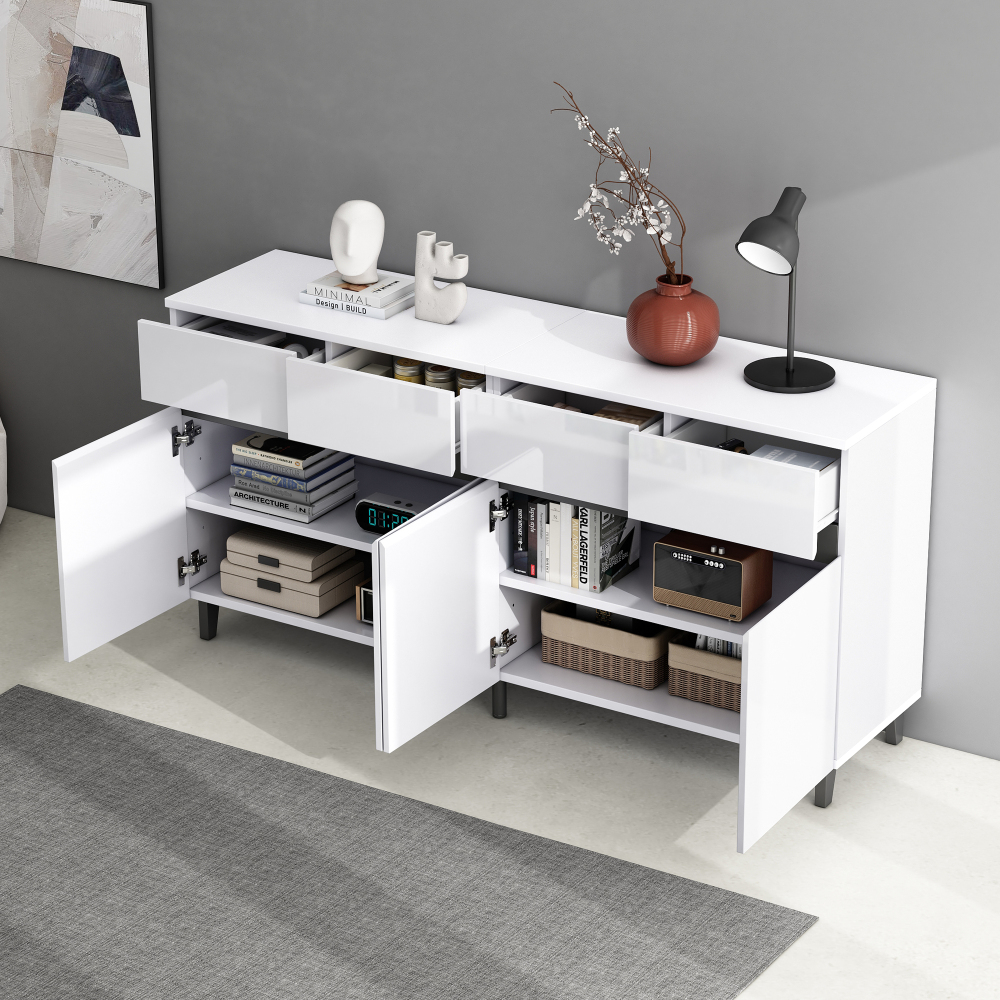 Aparador para salón comedor 2 puertas 4 cajones blanco 68x160x40cm