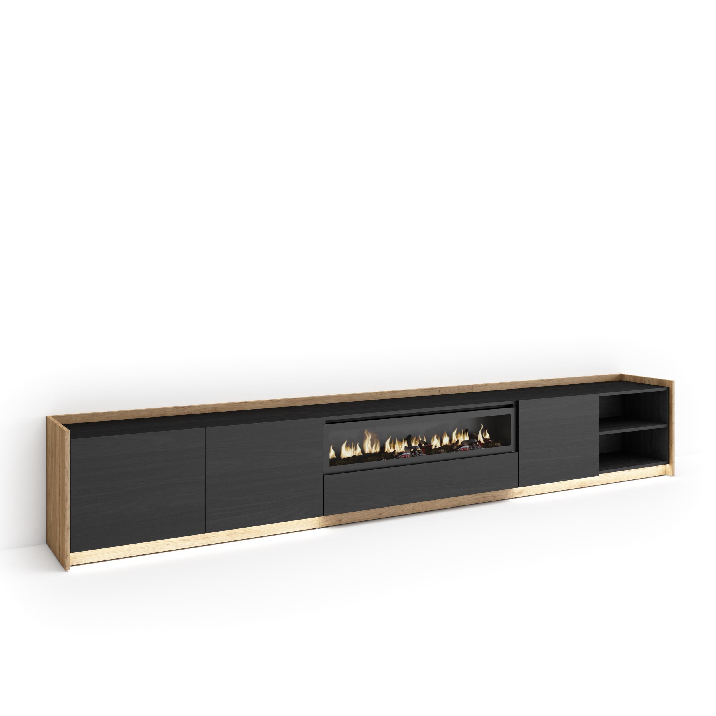 Mueble tv, 310x37x50cm, chimenea eléctrica, LED rf4902