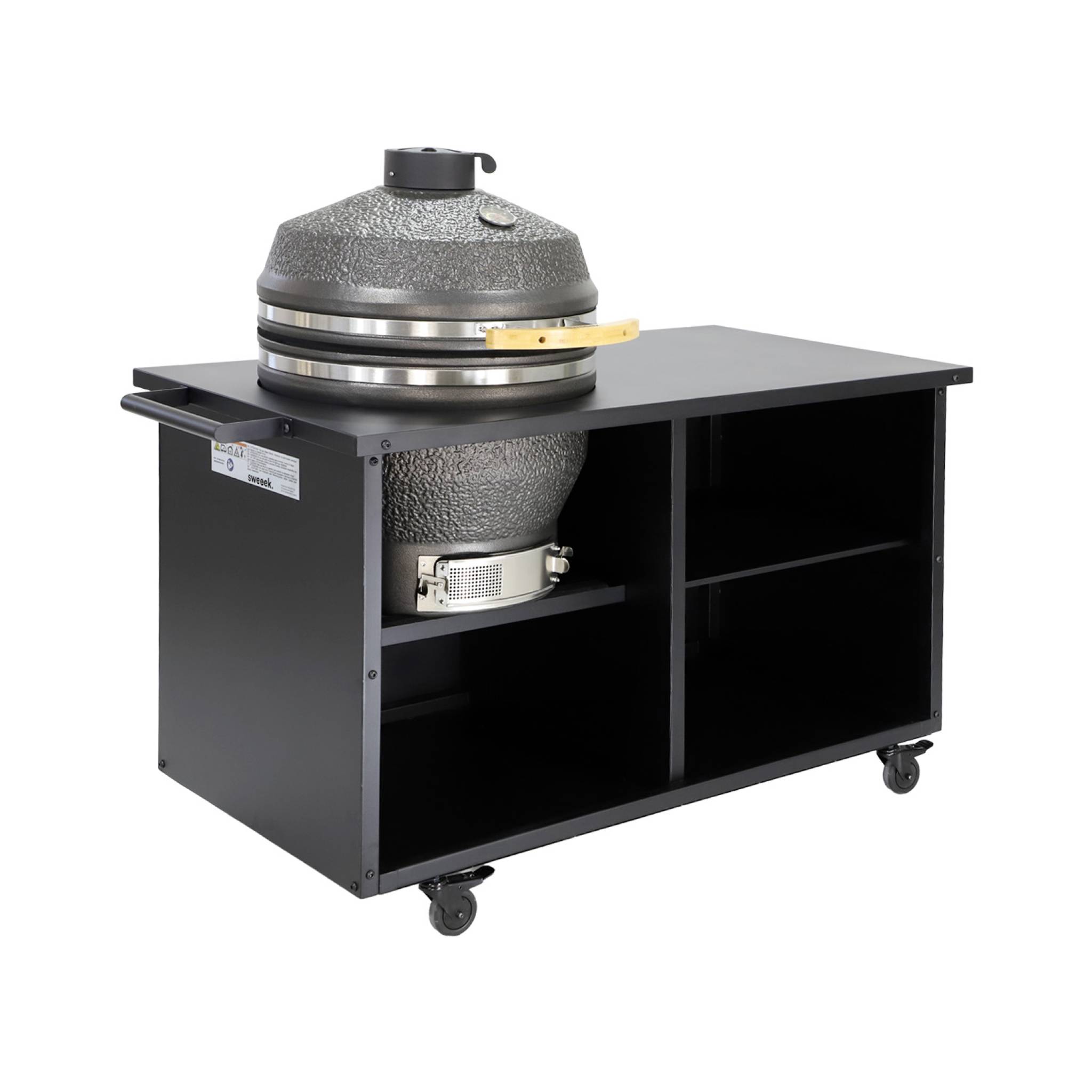 Barbacoa kamado de carbón, ahumador con mesa auxiliar y funda, yaku, negro,