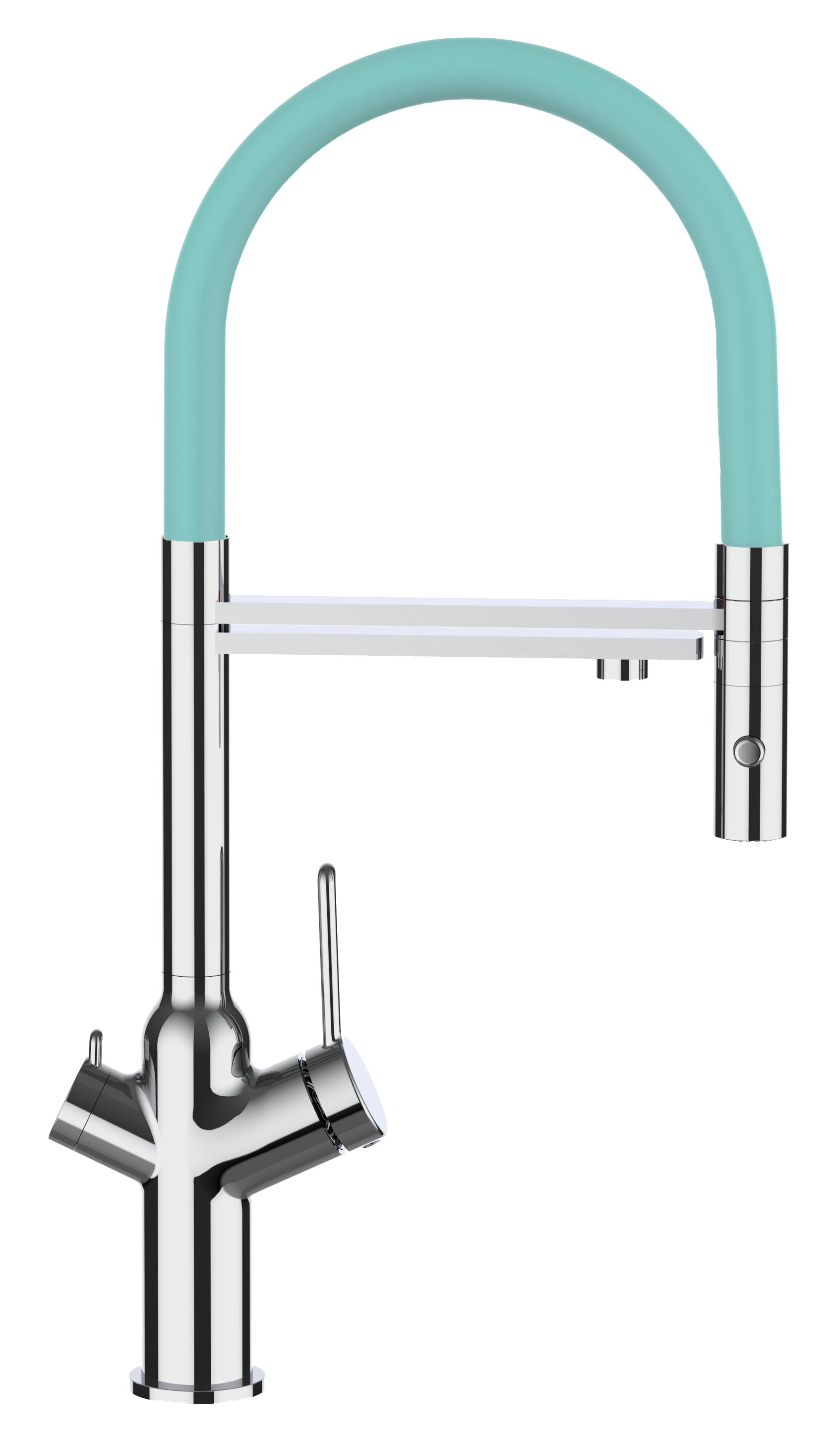 Grifo cocina 4 vías cromado BOD caño giratorio turquesa ducha 2chorros
