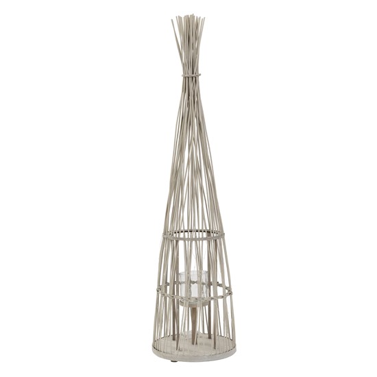 Linterna de bambú 132 cm altura, madera natural portavelas con luz LED