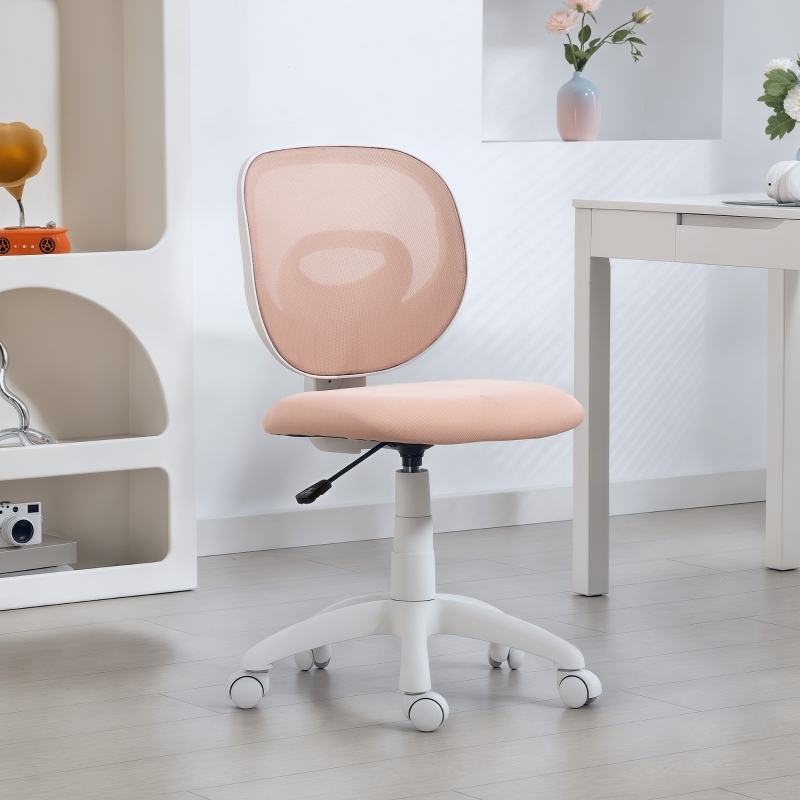 Silla oficina ergonómica rosa sin brazos con malla