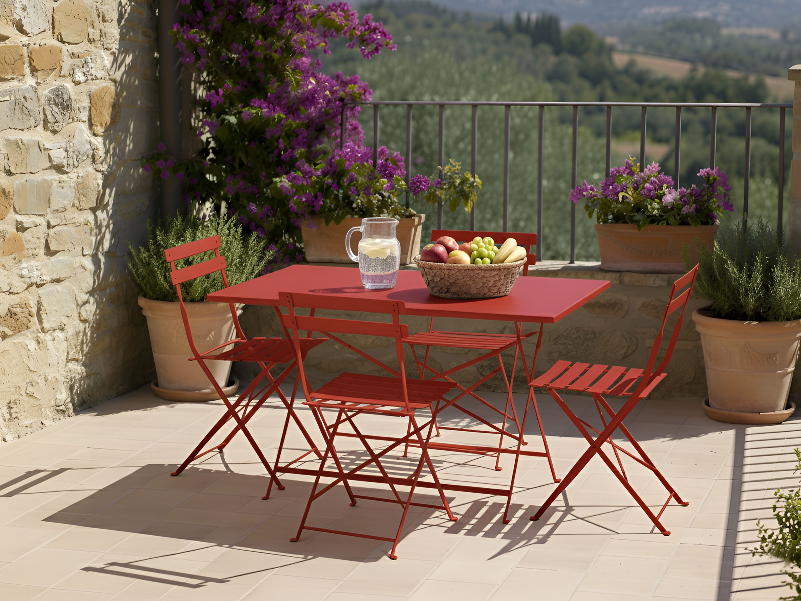Conjunto de comedor exterior 4 plazas fiori metal rojo