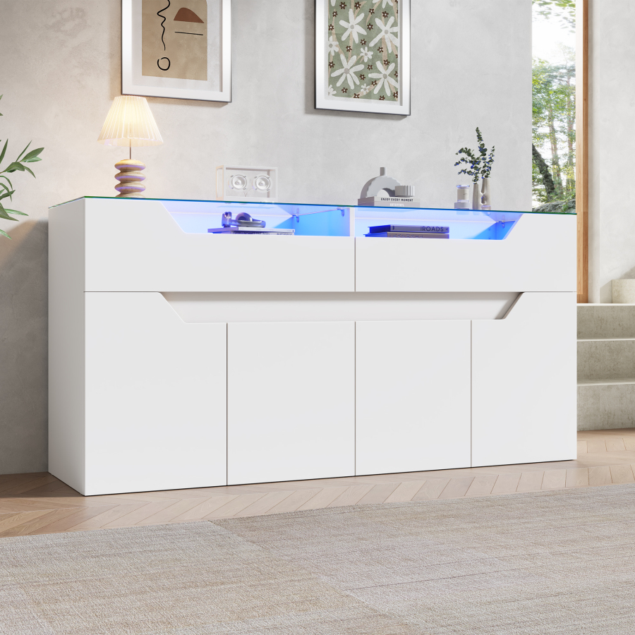 Aparador salón comedor recibidor 2 puertas 2 cajones blanco 70x140x40cm