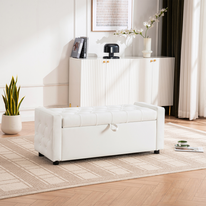 Banco otomana rectangular con almacenaje tapizada blanca dormitorio/salón