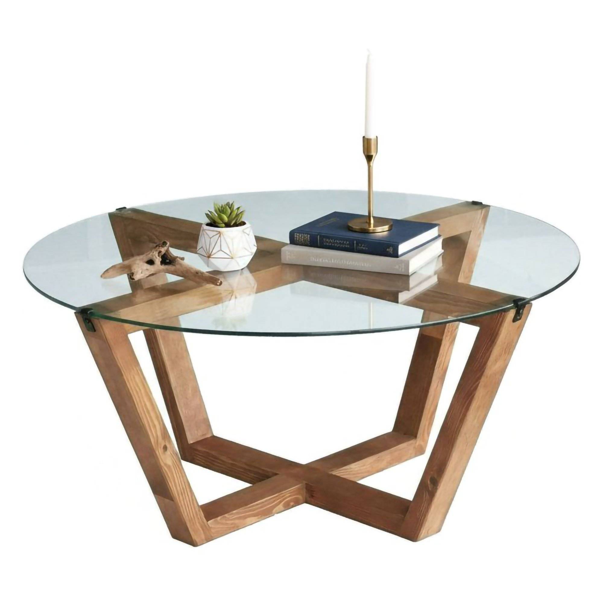 Mesa de centro agatha, redonda, madera maciza marrón nogal