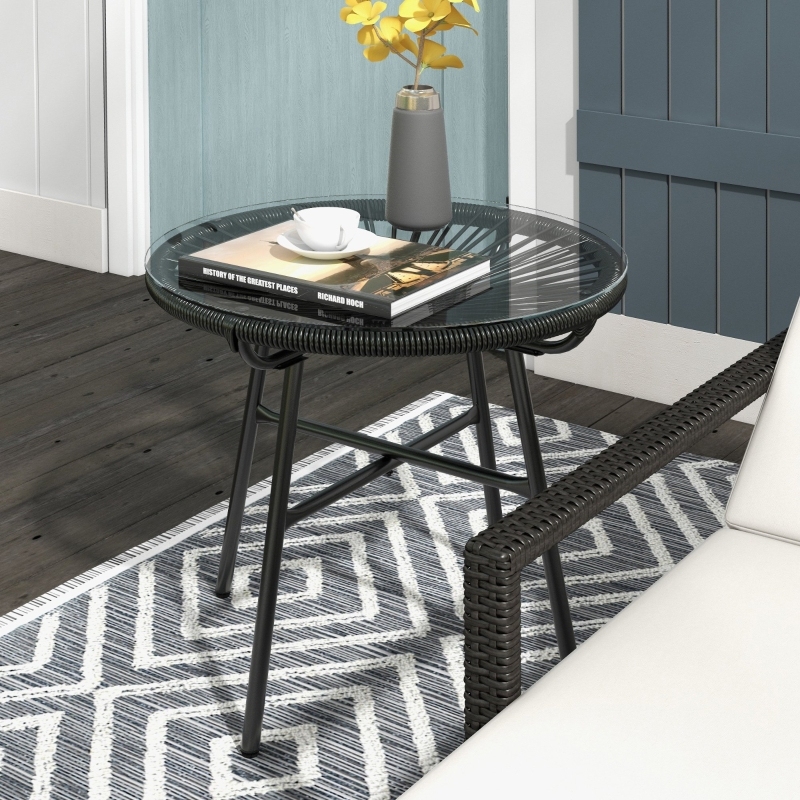 Mesa auxiliar de jardín boho negra 50x50x50 cm ratán
