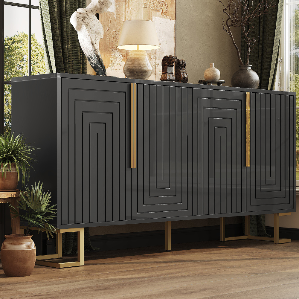Aparador negro 2 puertas para salón comedor 75x152x40 cm