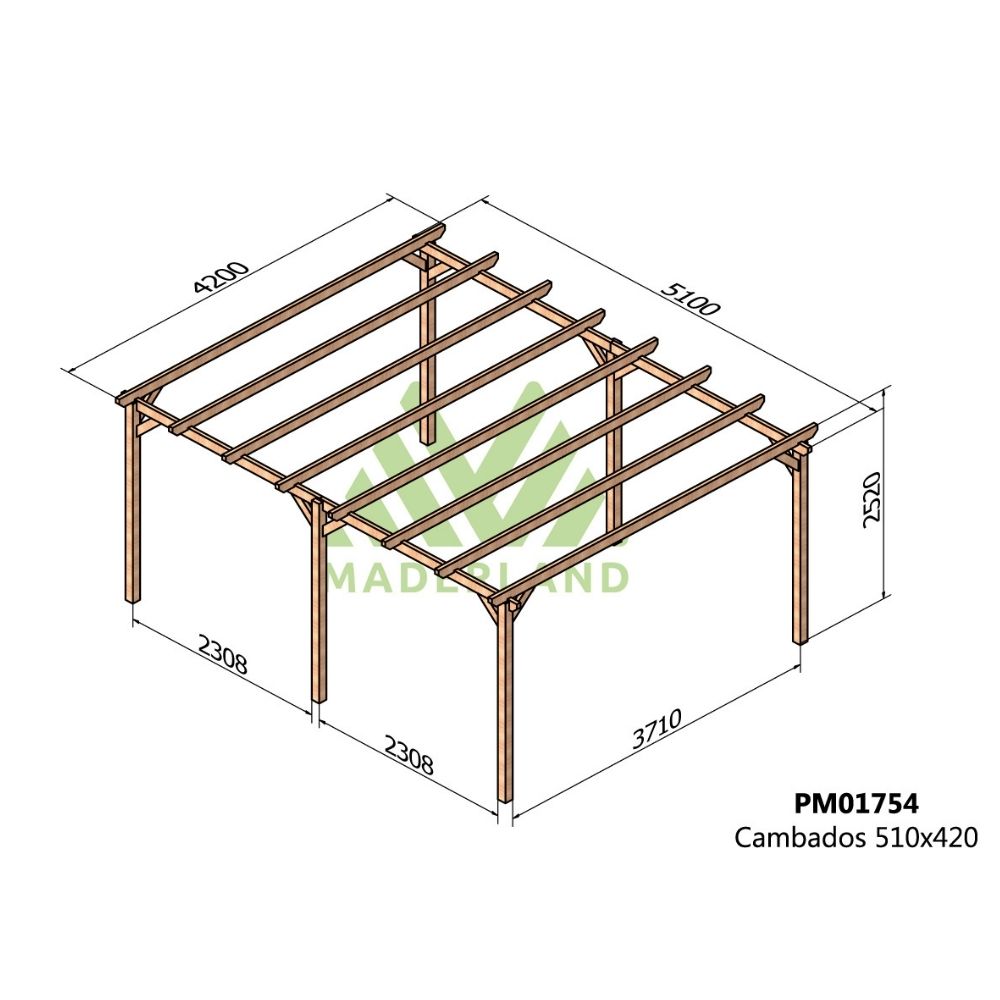 Pérgola de madera maciza - cambados 510x420cm (maderland)