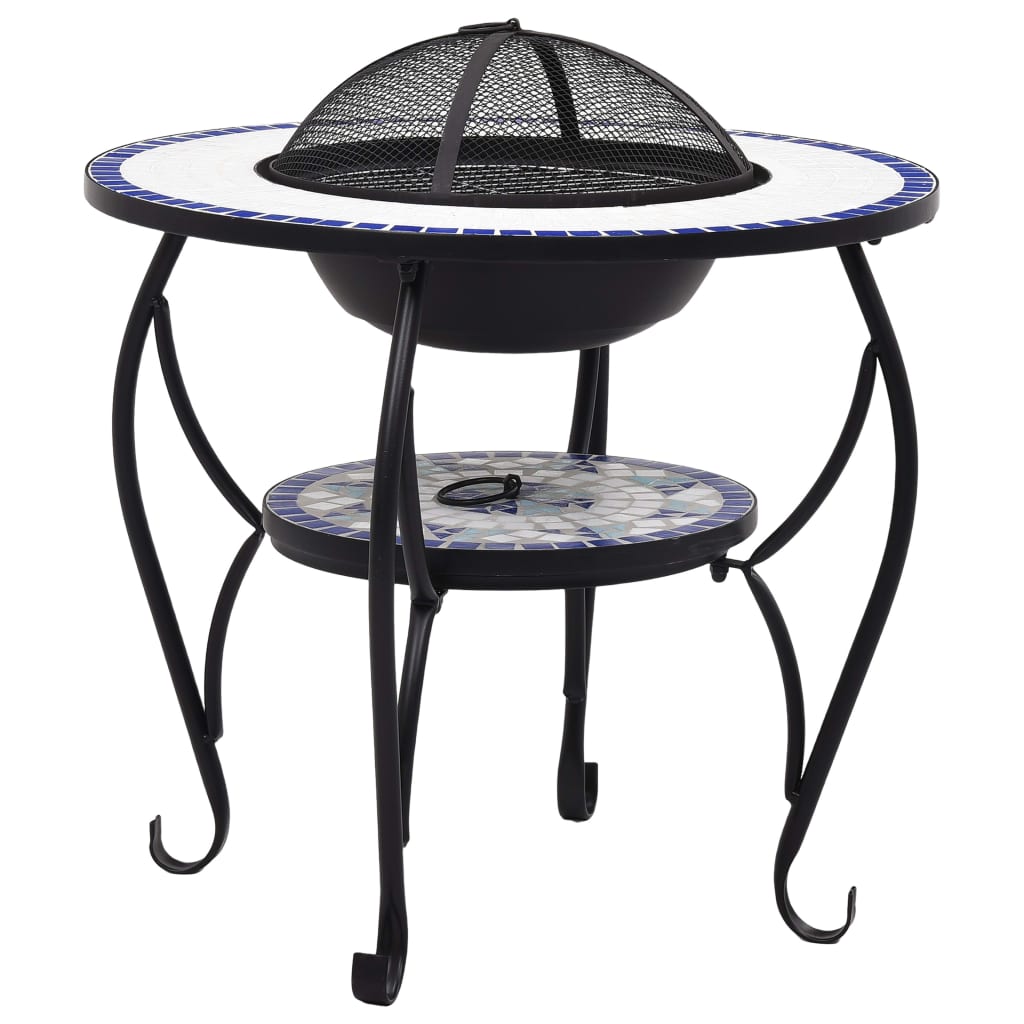 vidaXL brasero de mosaico cerámica azul y blanco 68 cm