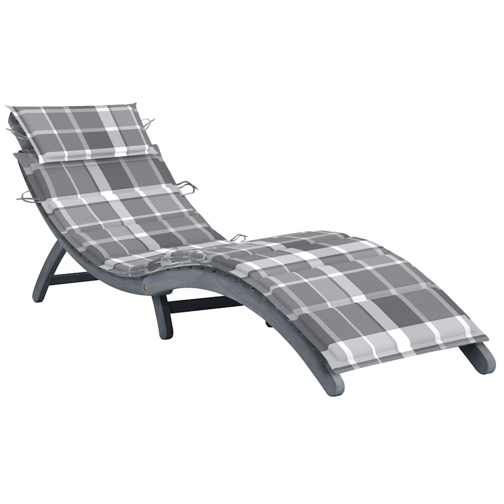 vidaXL tumbona de madera maciza de acacia con cojín gris