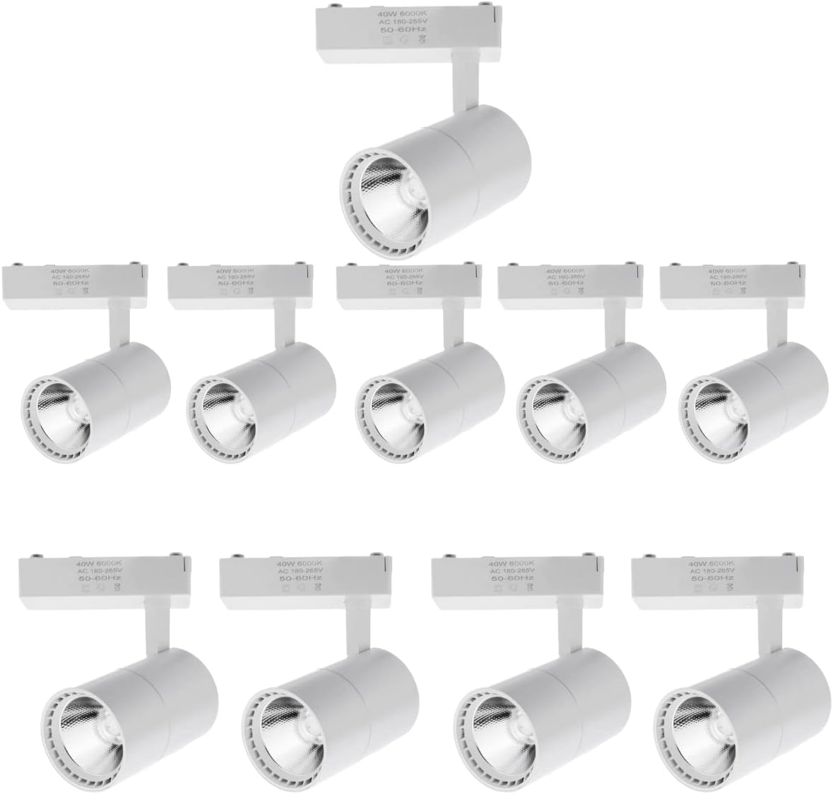 10x foco LED carril 40w, luz fria 6000k, 2700 lm, 220v monofásico, blanco