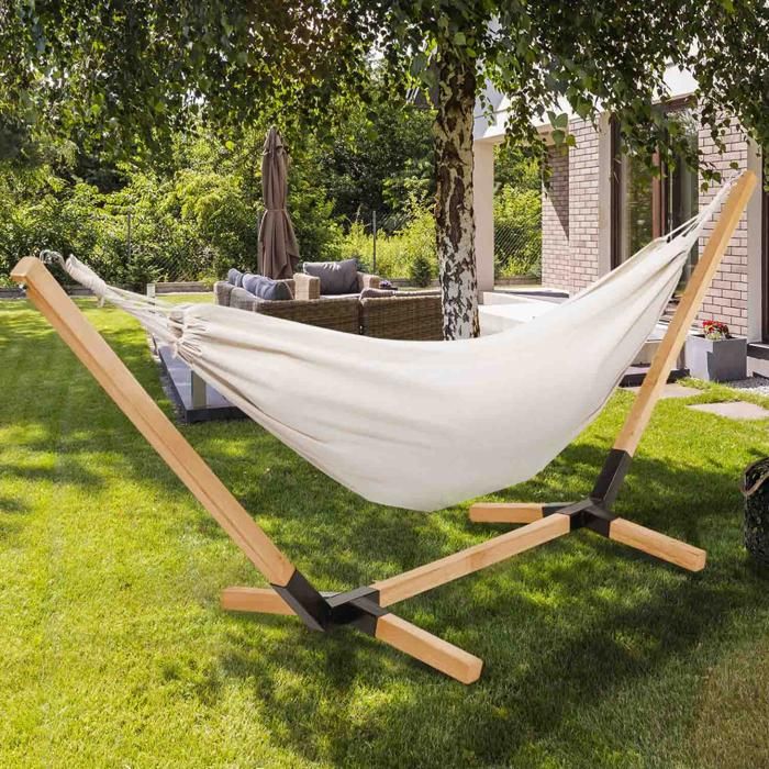 Hamaca con soporte de madera y lona cruda - 270 cm