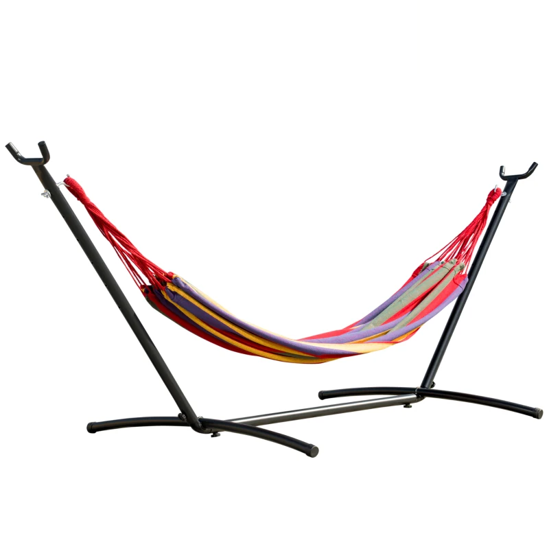 Hamaca con soporte 290x118x110 cm algodón, acero multicolor Outsunny