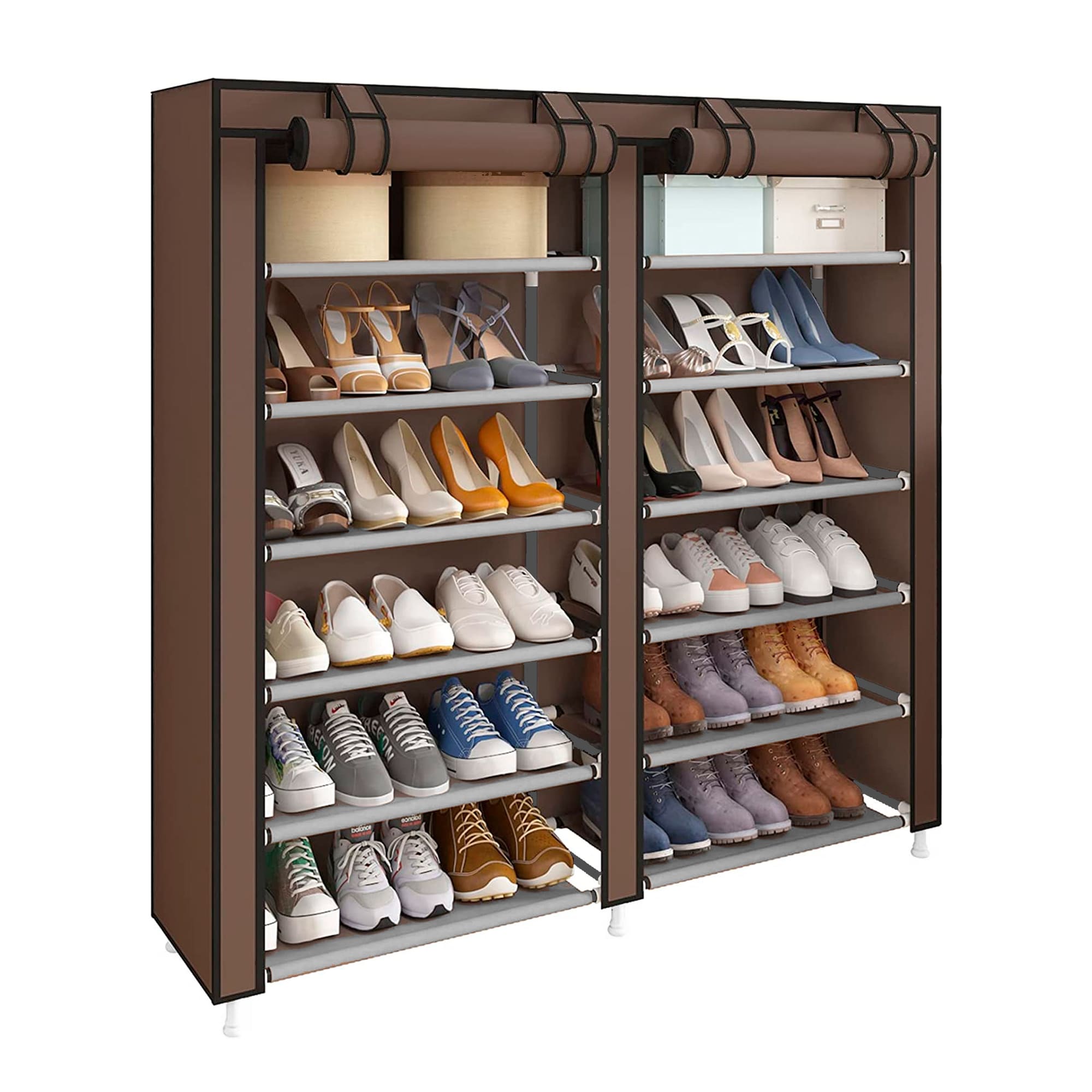 Armario zapatero tela con puertas cremallera nyana home 110x120x30cm marron