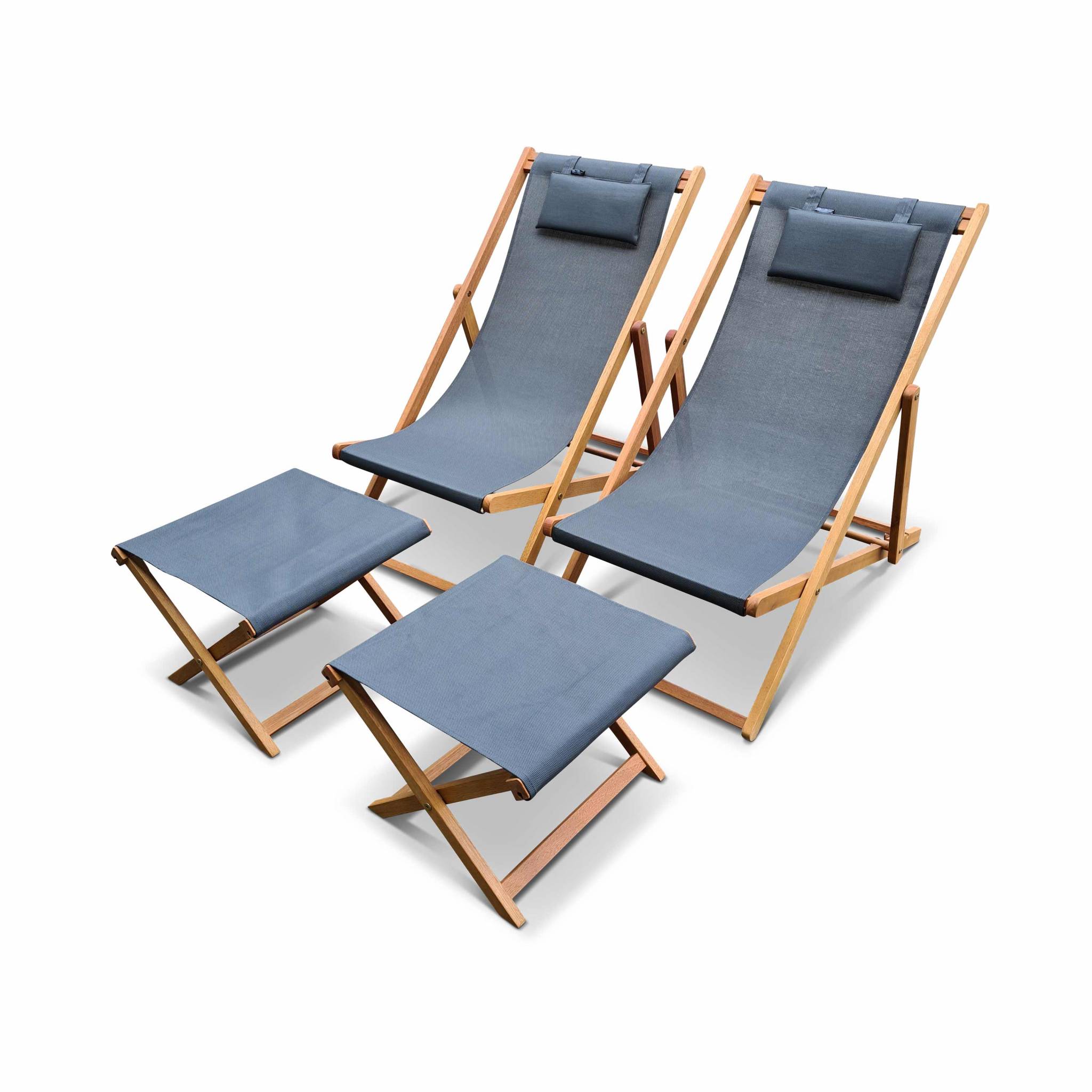 Hamaca plegable y reposapiés de madera de eucalipto, set de 2, creus +