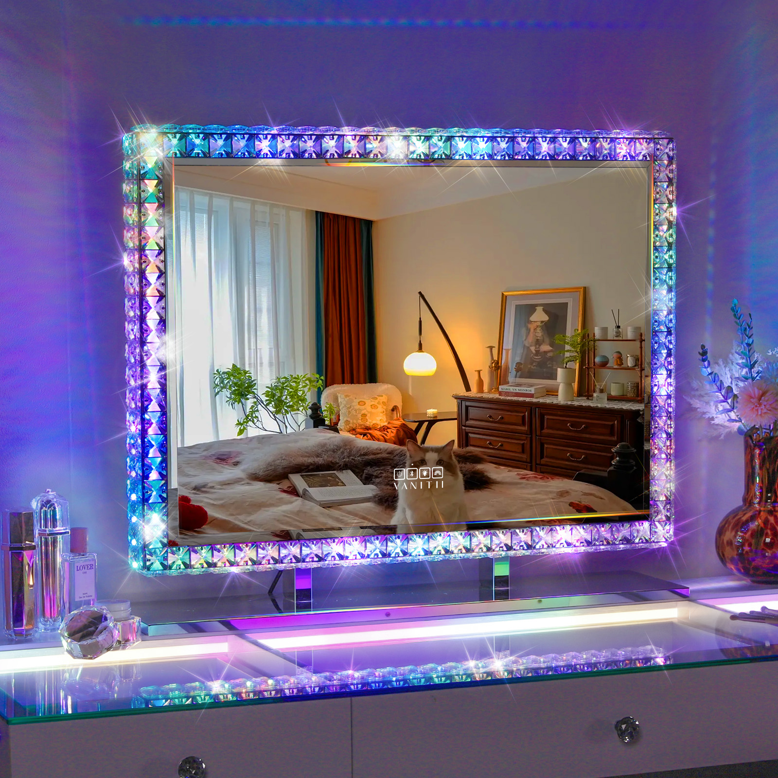 Vanitii espejo maquillaje con luz rgb tocador blanco 80 x 60 cm