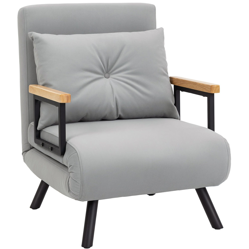 Sofá cama individual 63x73x81 cm terciopelo, acero color gris Homcom