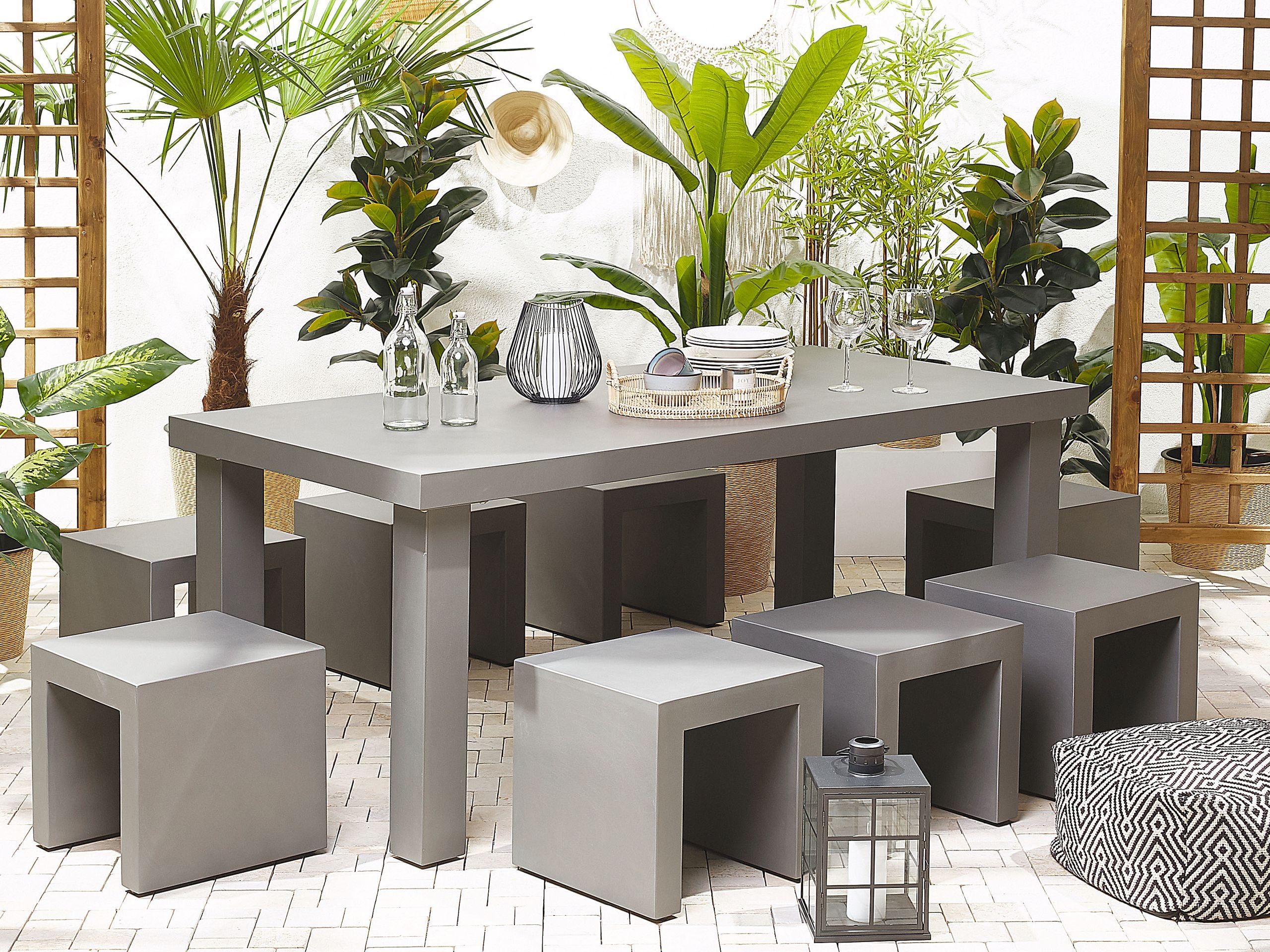 Conjunto de comedor exterior con taburetes 6 plazas taranto cemento gris