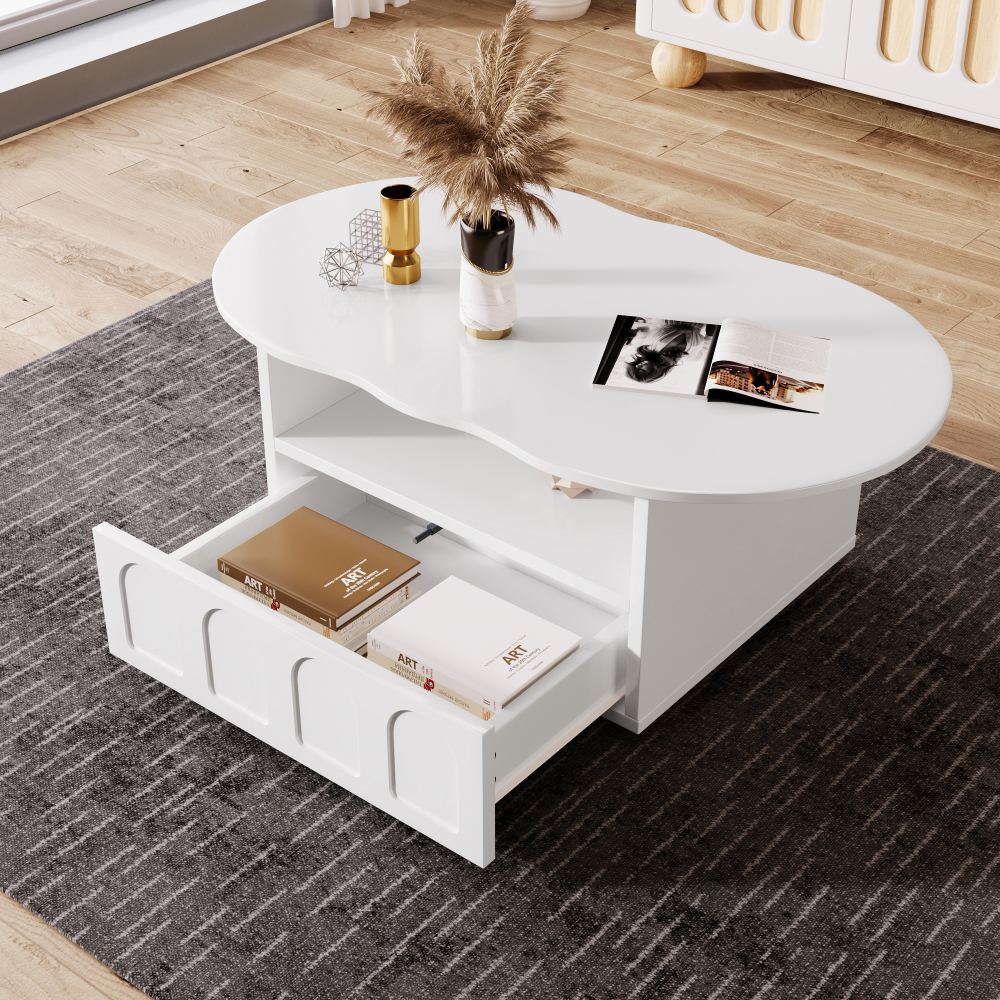 Mesa de centro con 1 cajón y estante blanco 40,5x100x60cm