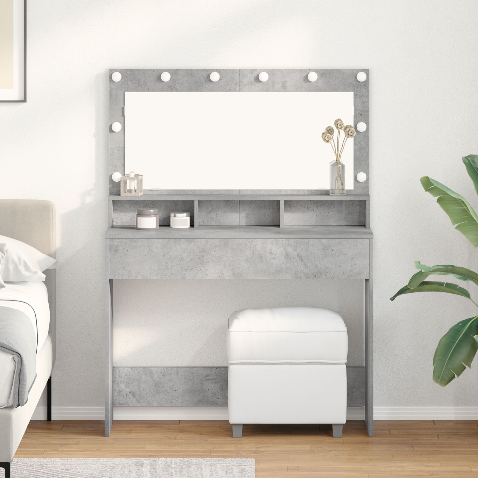 Mesa de tocador con luces LED gris concreto 100x41x135 cm oif986091