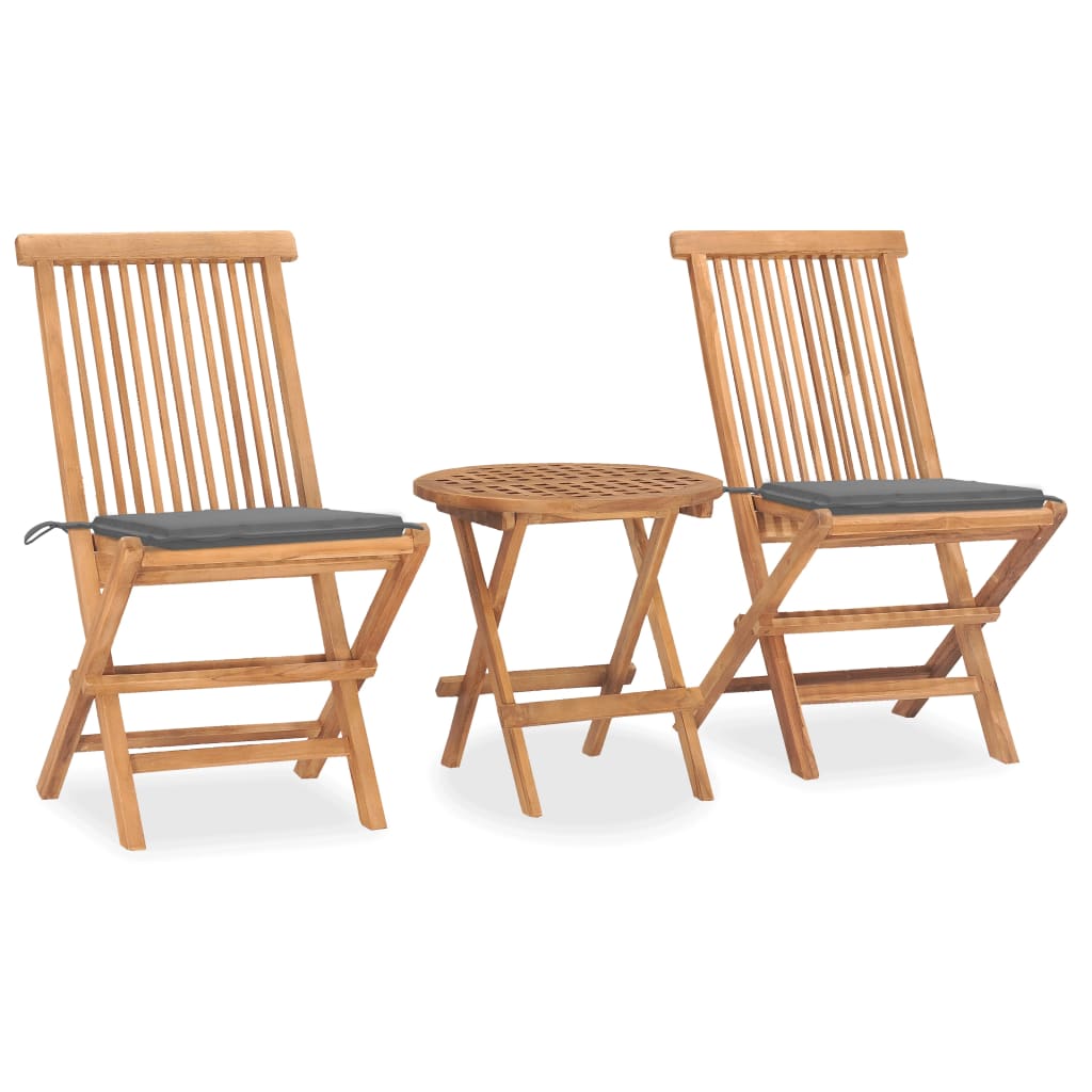 vidaXL set comedor de jardín plegable 3 piezas madera de teca cojines